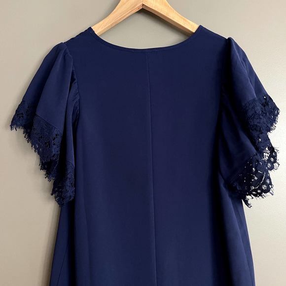 NWT Sugar + Lips Camilia Crochet Trim Dress Navy Blue Size XS‎ Lace Sleeve Shift - Picture 9 of 11